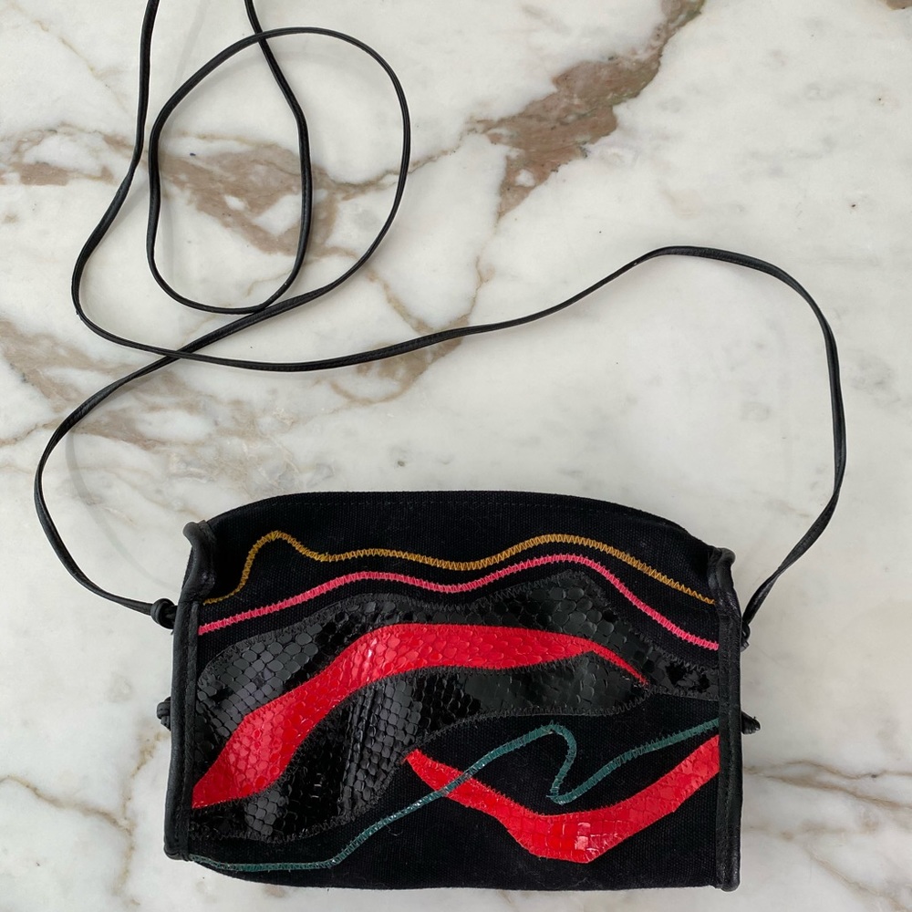 Vintage Carlos Falchi Black Canvas Crossbody